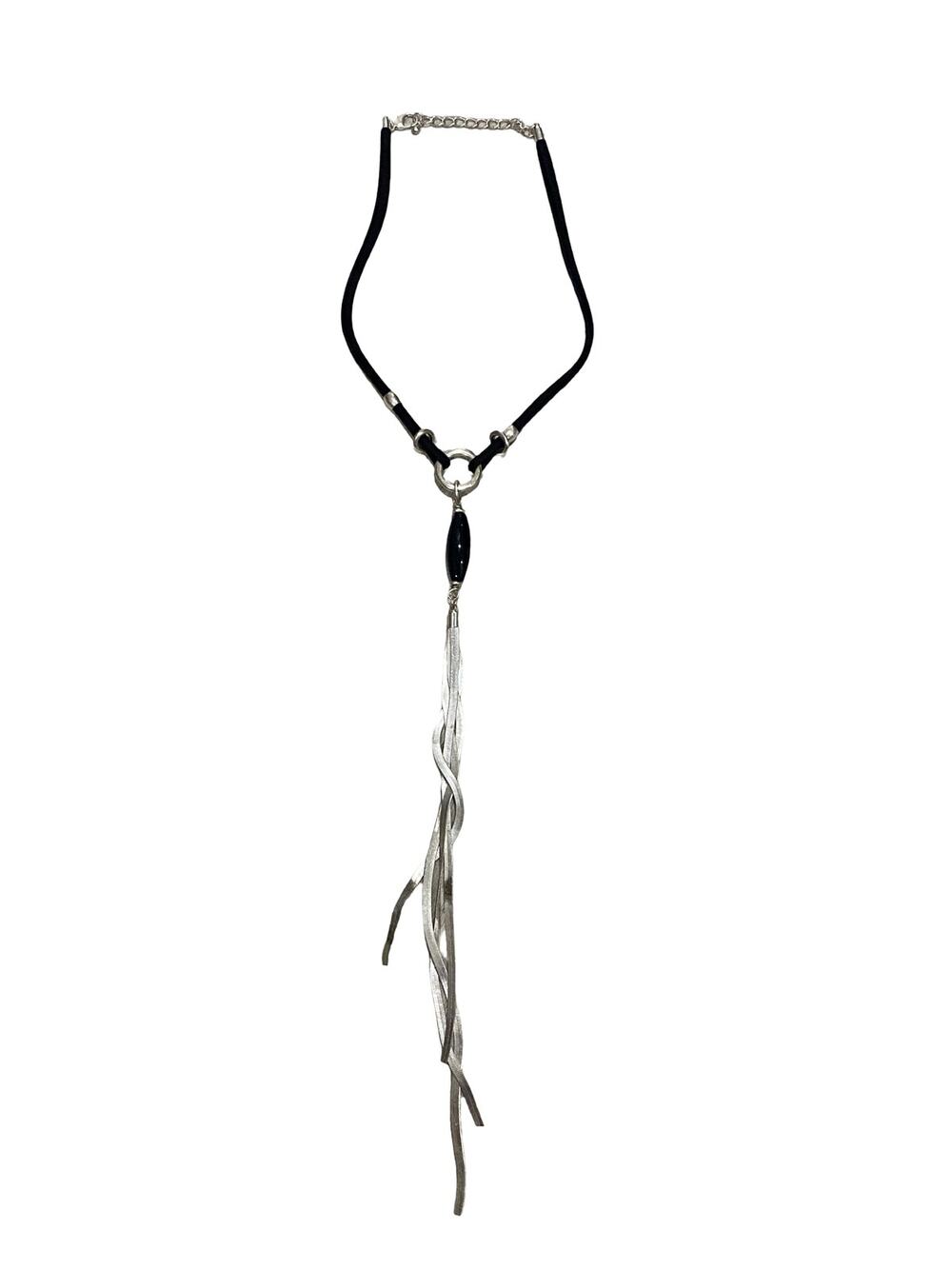 Minimalist Black & Silver Y-Necklace Delicate Chain Geometric Bar Drop Pendant